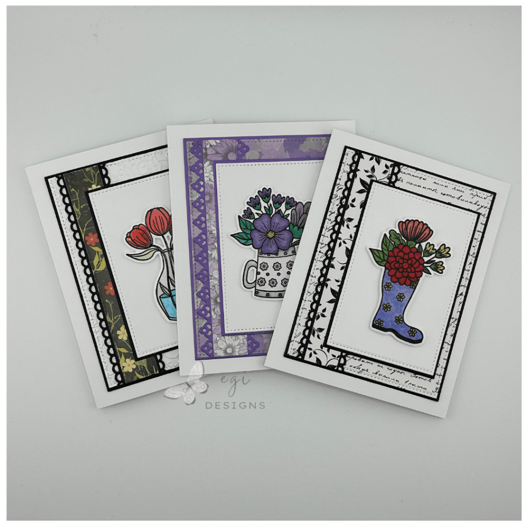 gina k designs sending flowers stamp and die set three card fronts