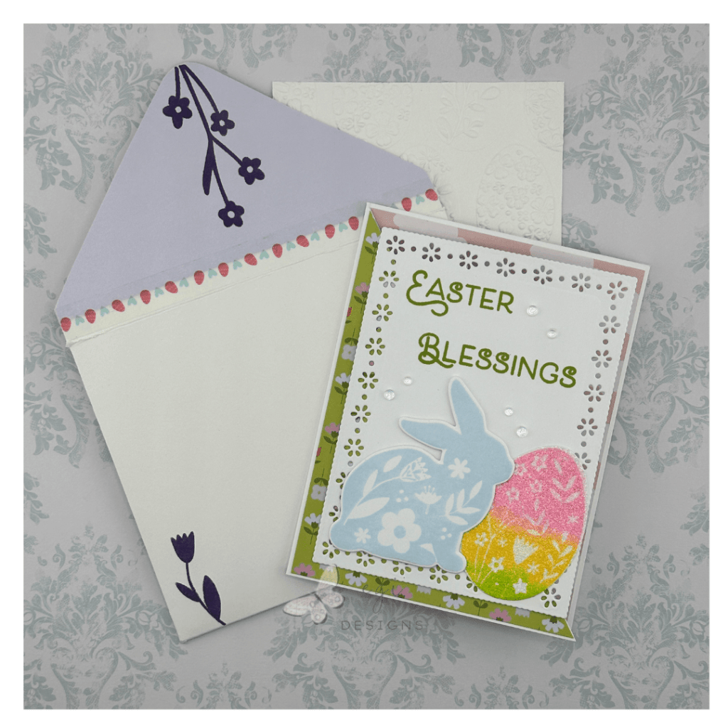 card front and envelope scrapbook.com cottontail paper whimsy stamps spring rectangles simon says stamp blessings at easter