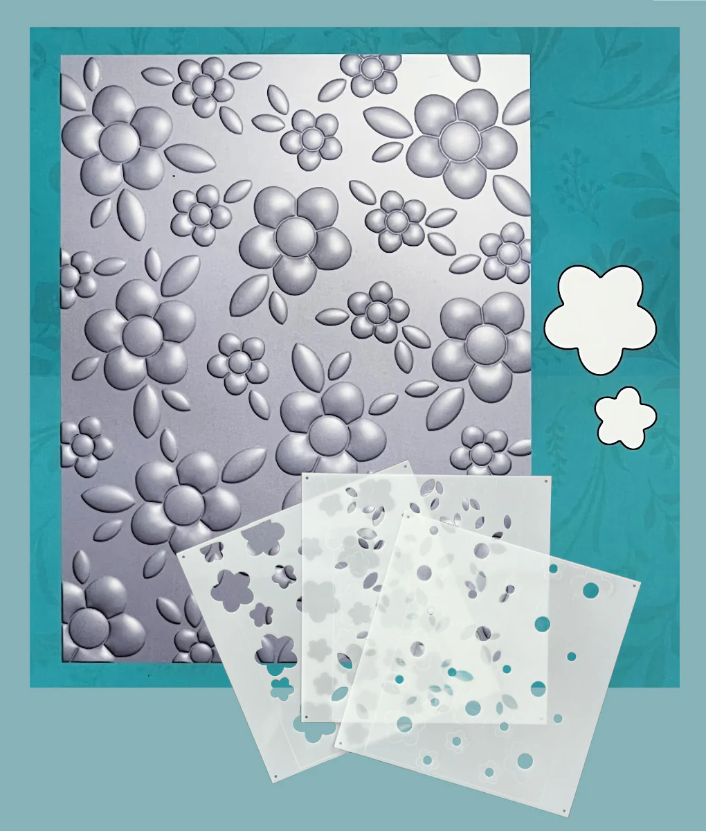 photo of gina k designs contemporary floral embossing folder and stencil set