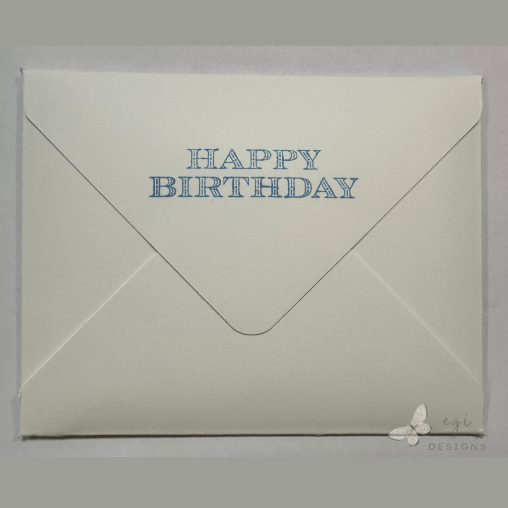 photo of Back of envelope stamped with Gina K Designs Birthday Wishes Stamp Set