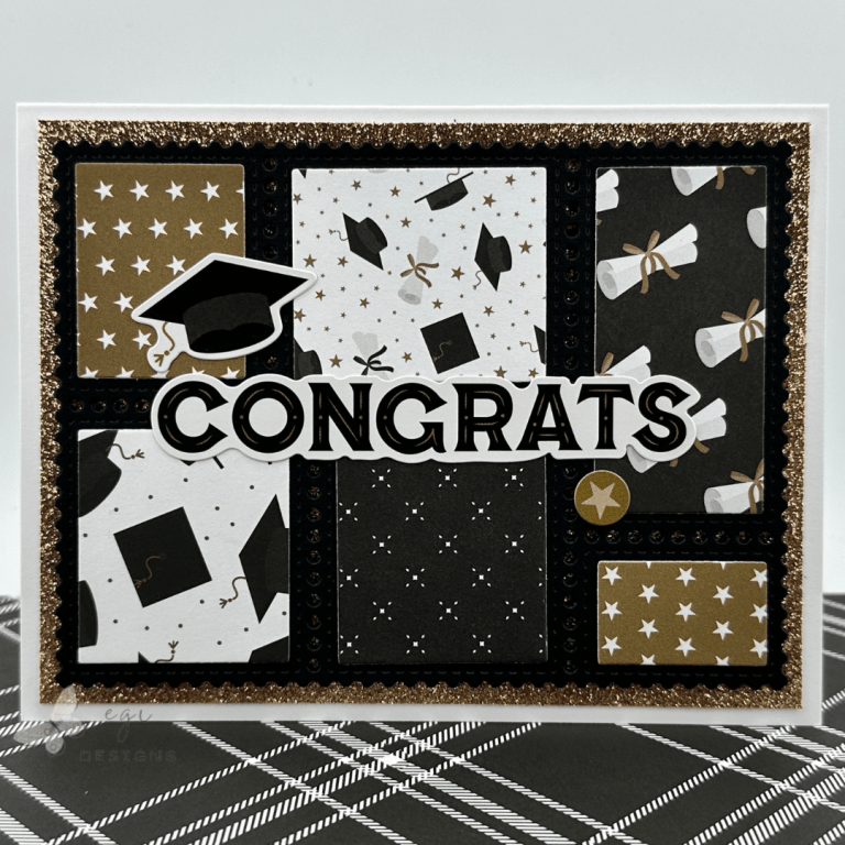 Easy Graduation Card With Waffle Flower Postage Collage Dies