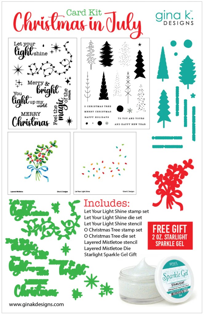 photo of the gina k designs christmas in july card kit contents