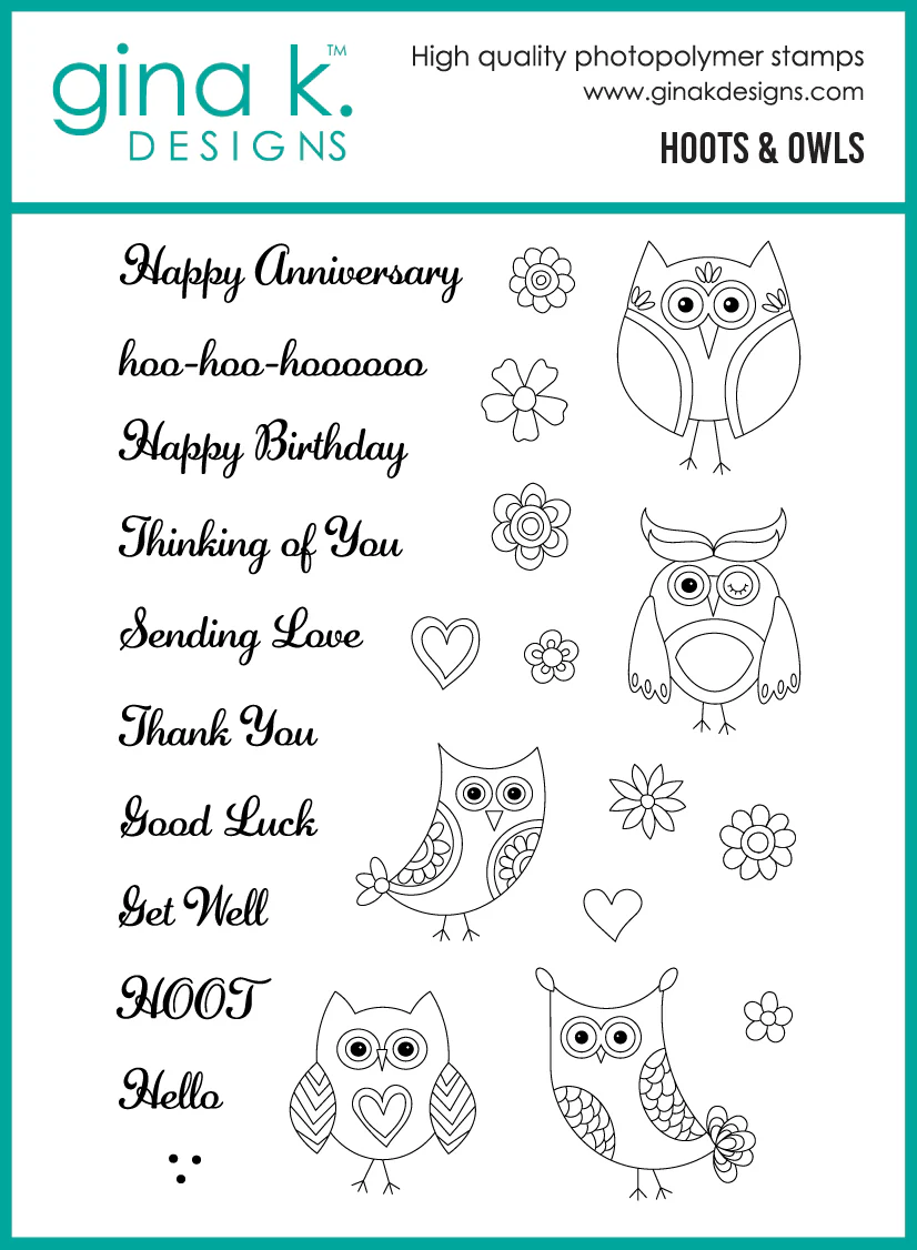 photo of the gina k designs hoots & owls stamp and die set