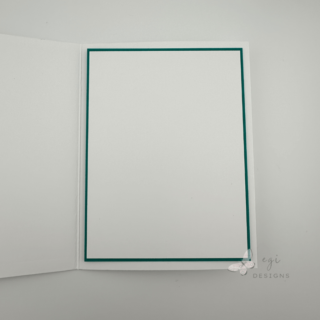 photo of inside of card, i cut a white panel for the message and added a spellbinders blue spruce cardstock mat behind that. i will add a sentiment and decoration once I know the recipient and occasion.