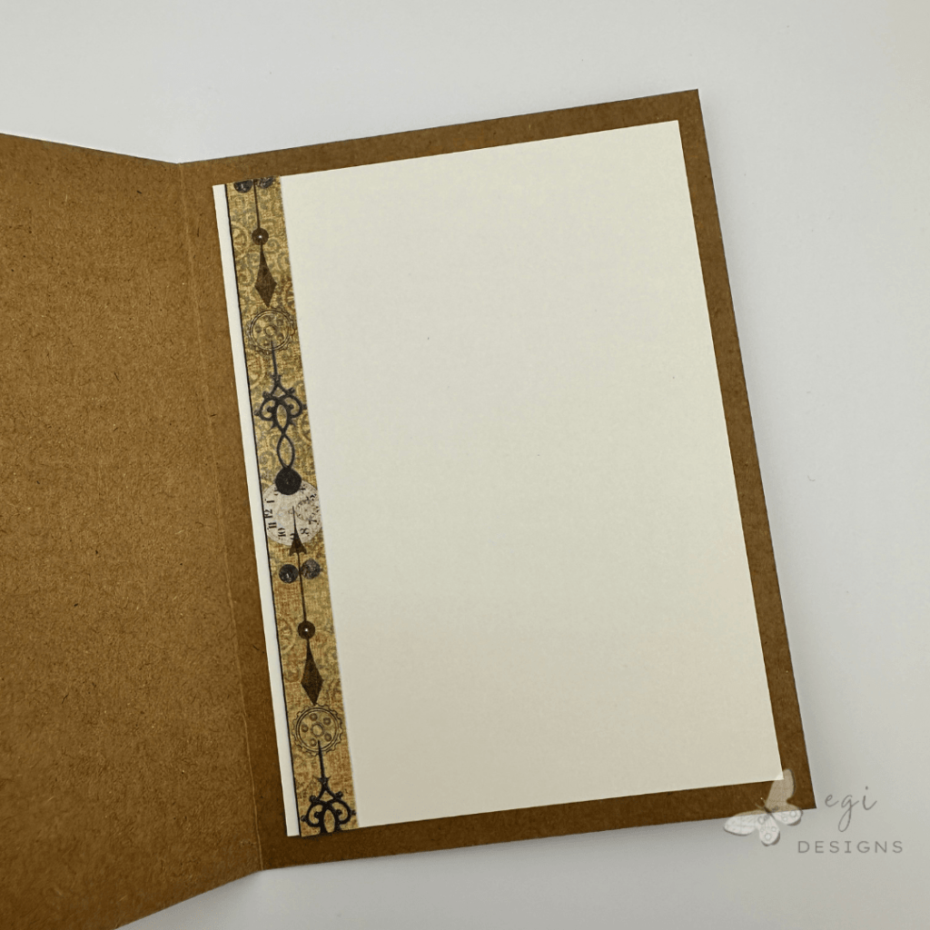 photo of inside of card using a border strip from the steampunk for everyone patterned paper