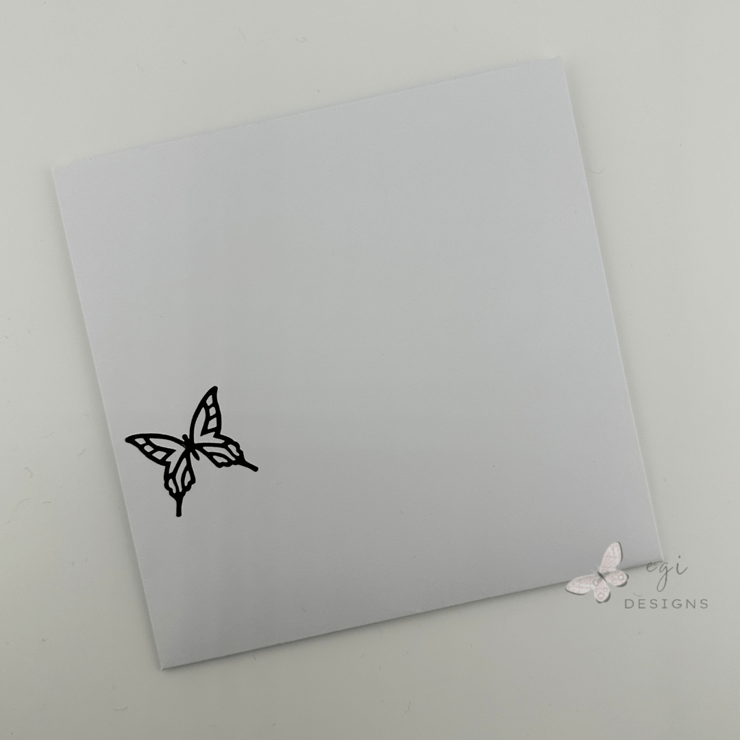 photo of Front of square Envelope with Black Butterfly Dazzle Sticker