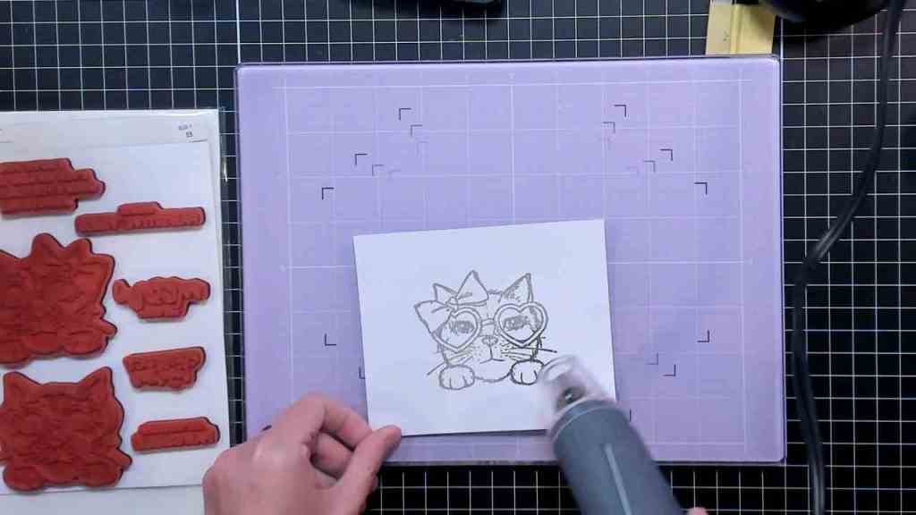 photo of Heat Embossing the Kitty Stamp from Unity Stamp co. Love Kitties