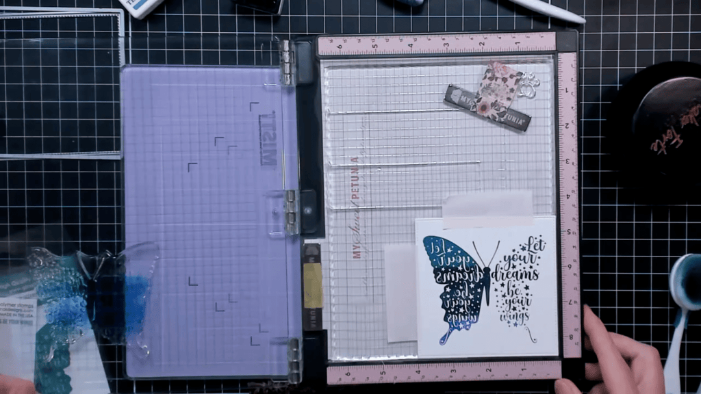 photo of adding the Dark Lilac ink to the bottom third of the stamp