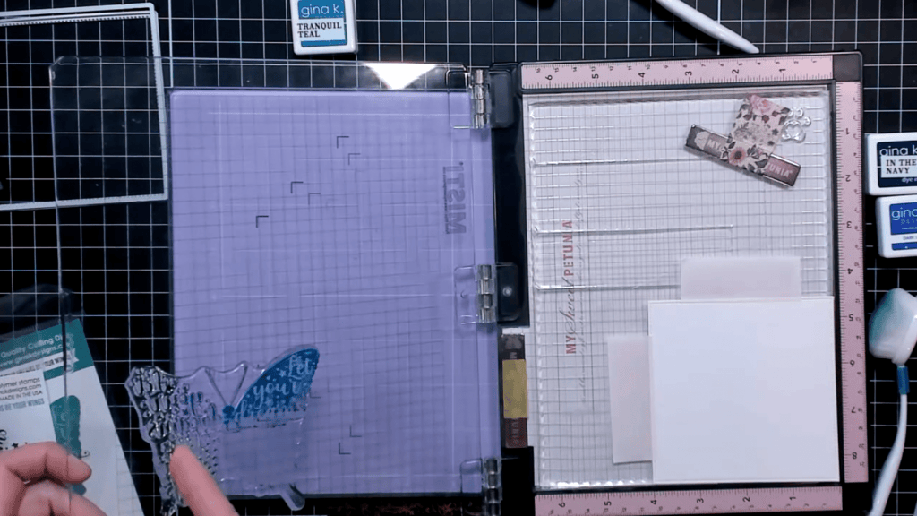 photo showing adding Tranquil Teal ink onto the top third of the stamp
