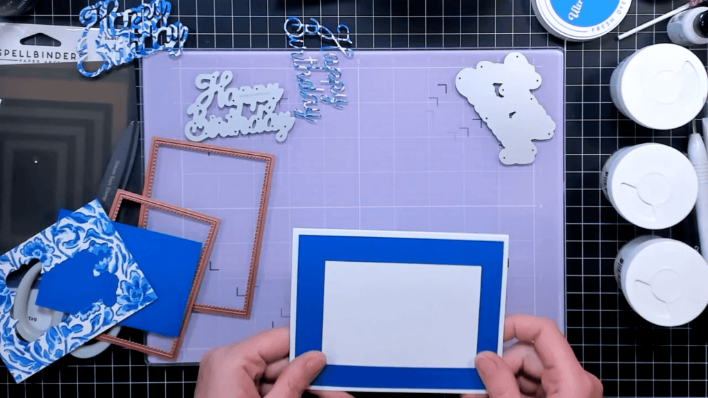 photo of adding the mat frame to the card base