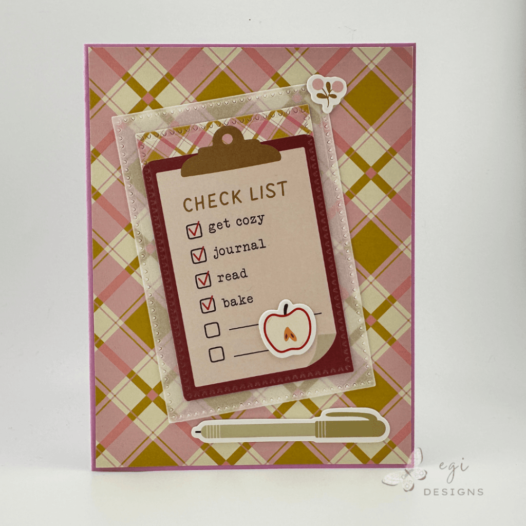 photo of completed card #1, spellbinders patterned paper, cut-apart, stickers, cardstock