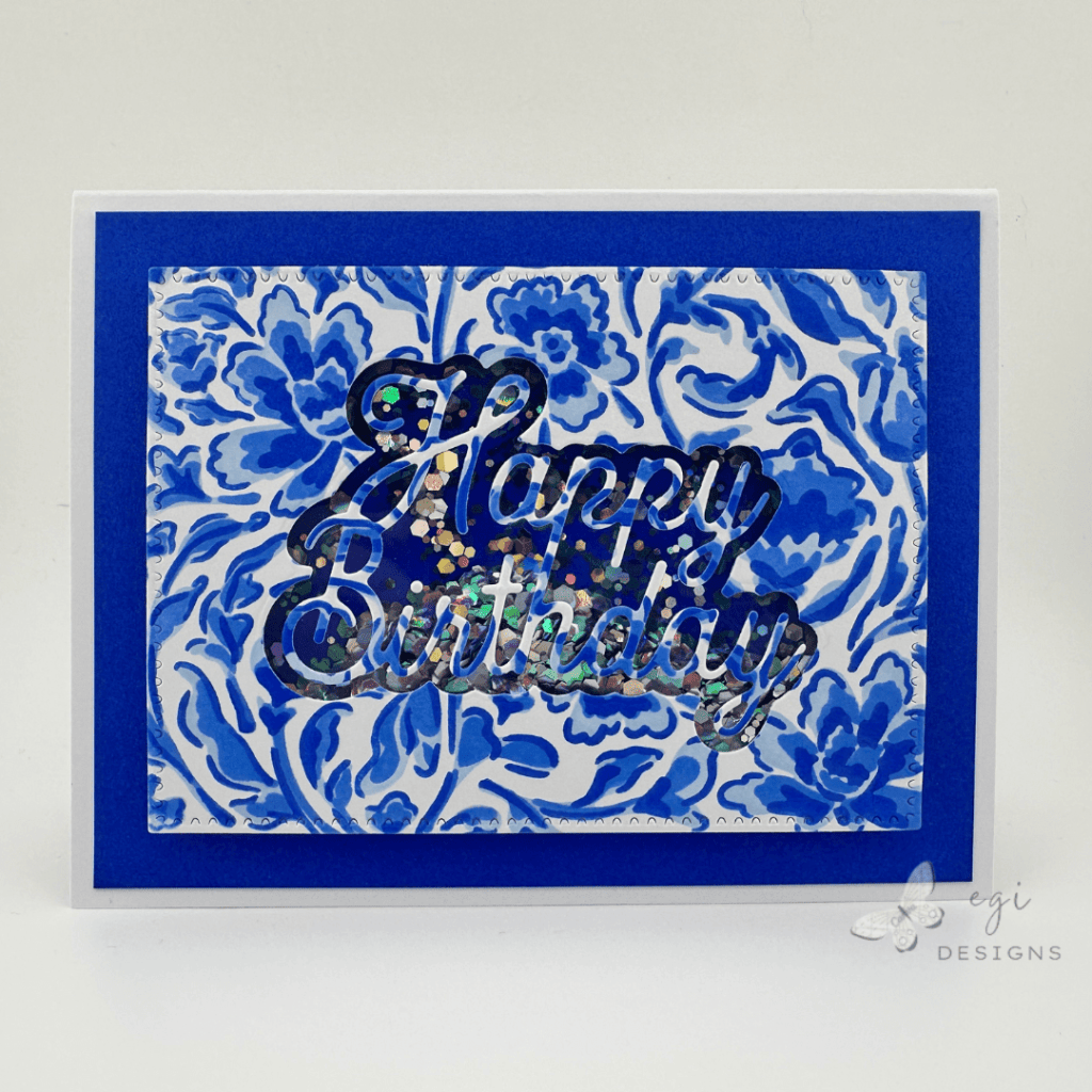 photo of Card Project Using the Hero Arts Delft Stencils and Waffle Flower Happy Birthday Die Set