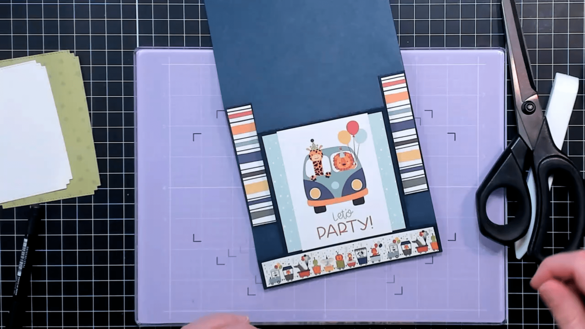 photo of echo park birthday Patterned paper and stickers adhered to the front of the card