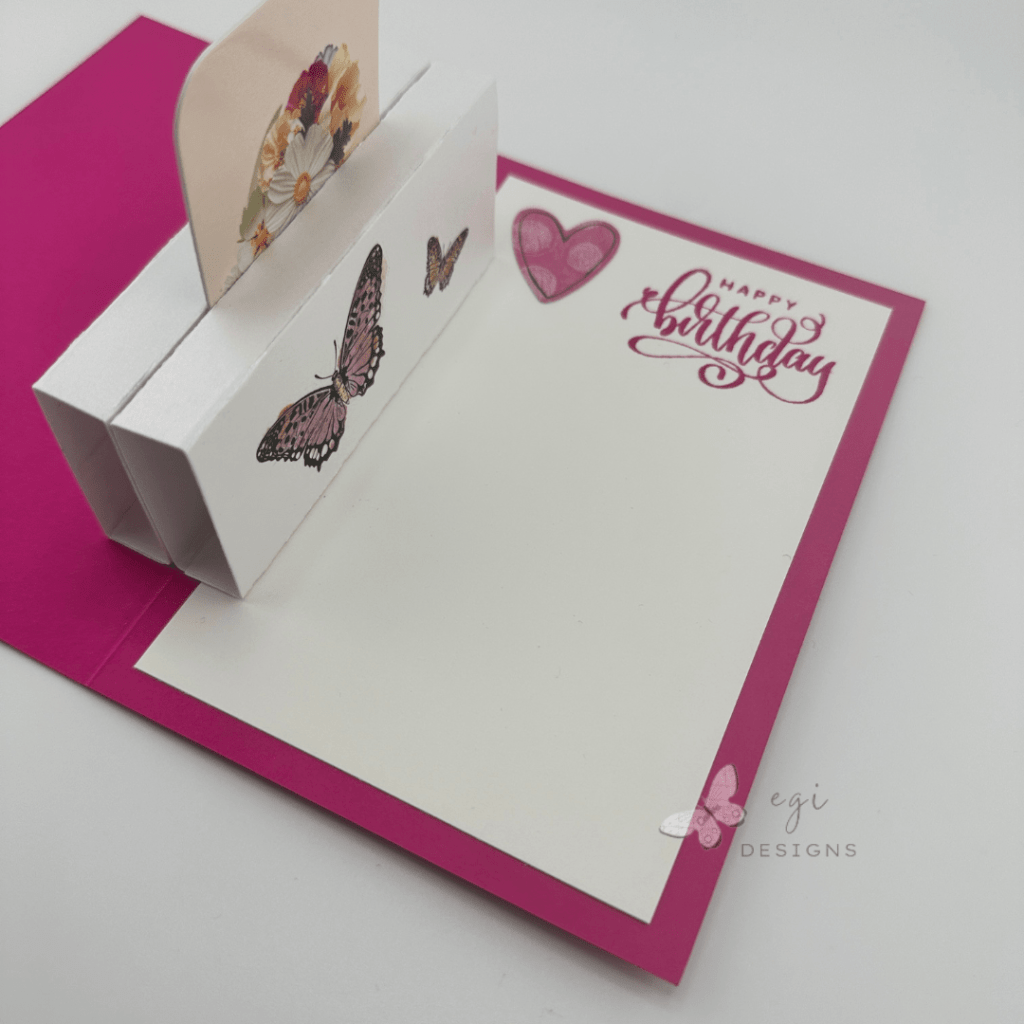 photo of Card #2-Inside, with gift card pop-up feature, Flower Emporium Collection and Hot Off the Press: Fabulous Folded Cards" Double Box Pop-up