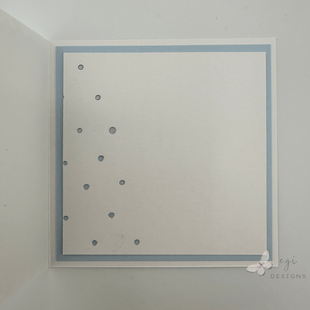 photo of Inside of the card using a Merry Merry Merry Bird BetterPress plate with Lisa Horton Crafts Silver Shine Metallic Ink, and a Windy cardstock mat layer