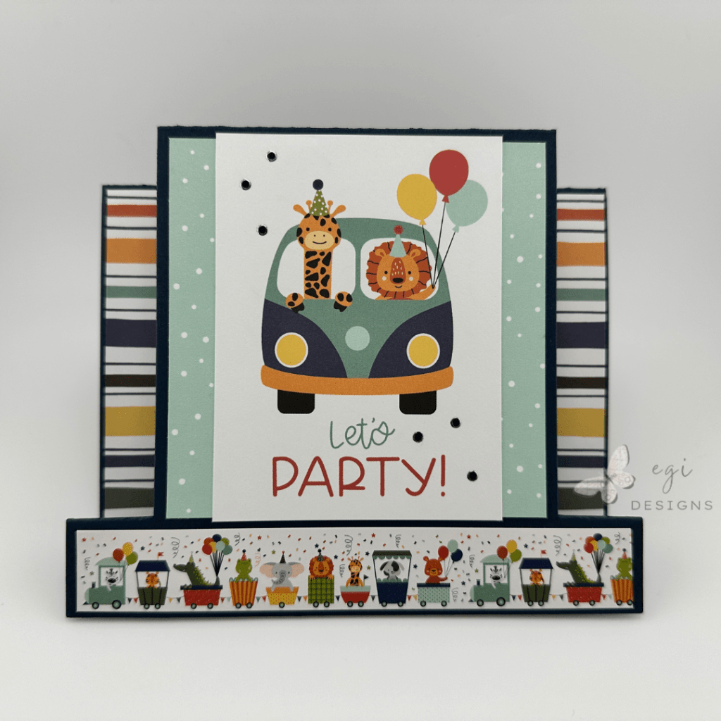 photo of Baby's 1st Birthday Card: Center Step Card Design. Using Hot Off The Press Fabulous Folded Cards: Center Step Card Cutting Die, Echo Park's A Birthday Wish Collection Kit, and the Memory Box's Matinee Rectangle Layers Die Set 