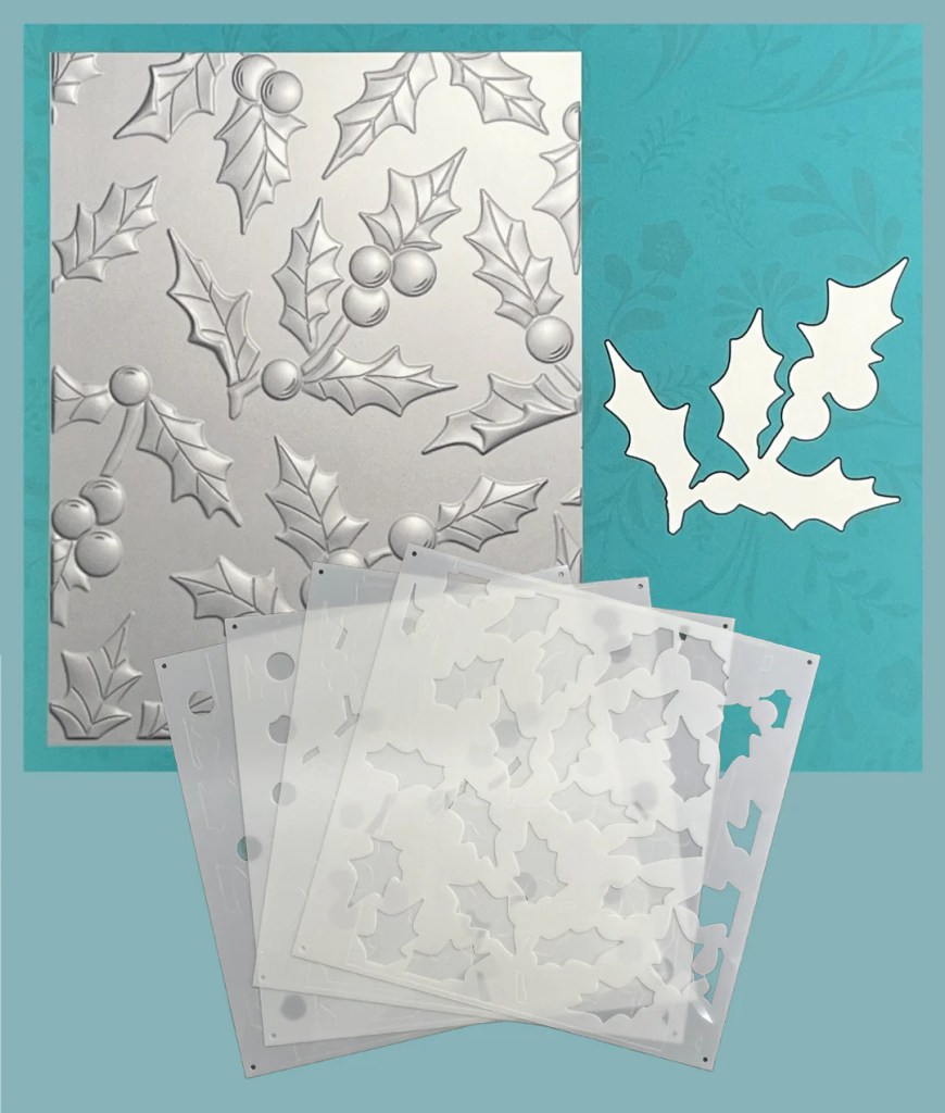 photo of Gina K Designs Jolly Holly Bundle - 3D Embossing Folder, Die, Stencil
