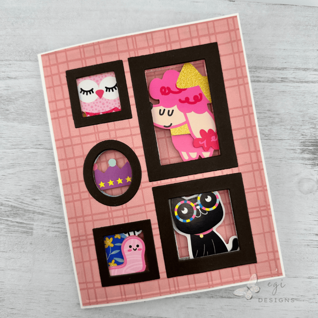 photo of Front of Peekaboo Window Card Featuring Dollar Tree Stickers, echo park a birthday wish-girl collection, paper wishes/hot off the press Fabulous Folded Cards: windows and frames cutting dies