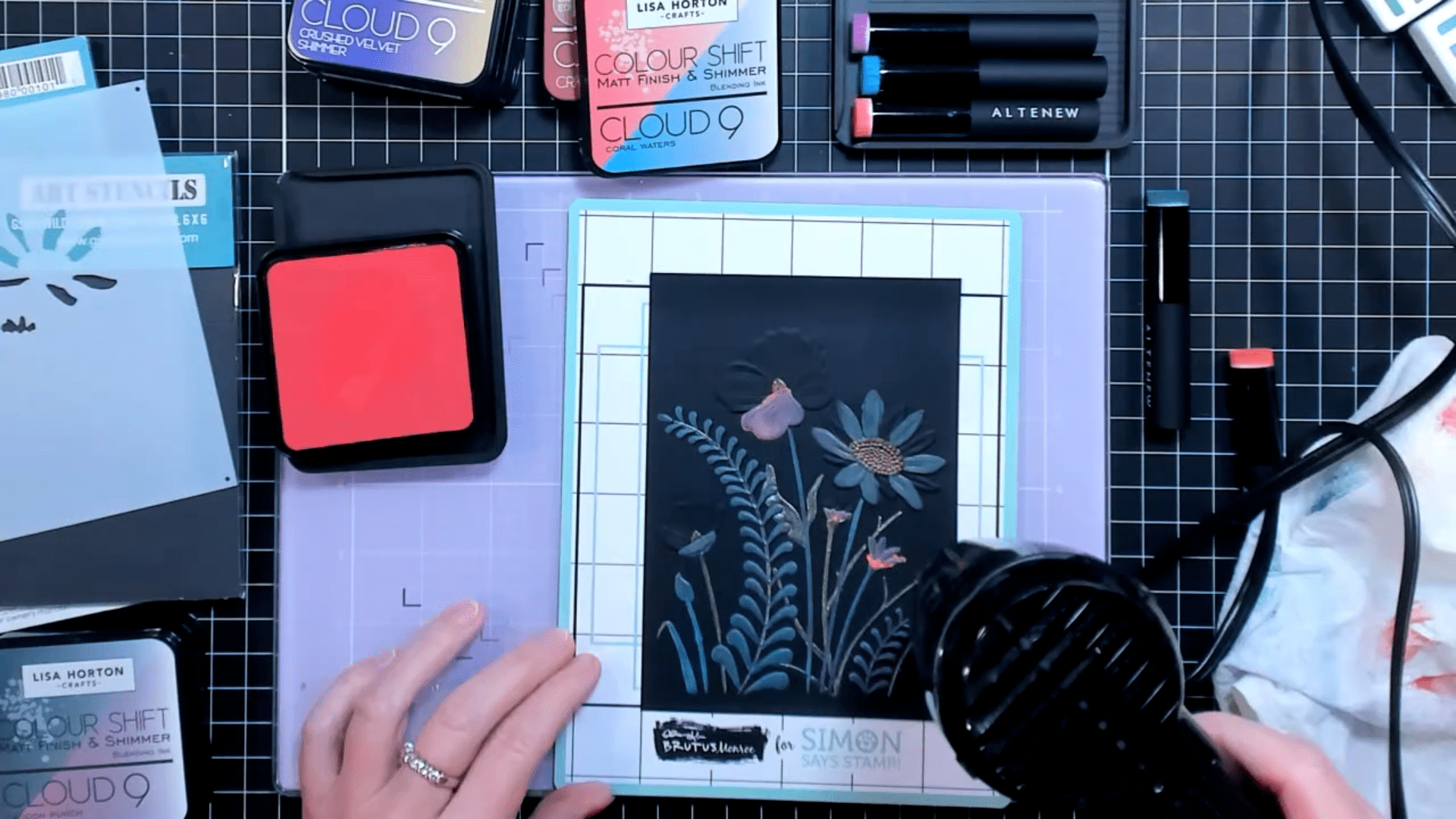 photo of Stenciled foliage and flowers using Colour Shift Inks