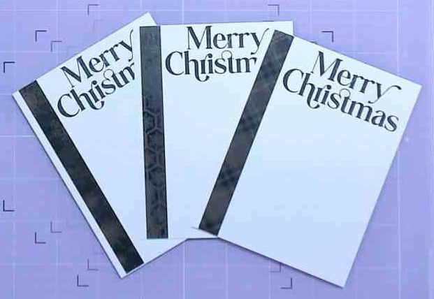 photo of All three inside card panels, one with each style of Paper Rose White Christmas Foil paper used on the cards
