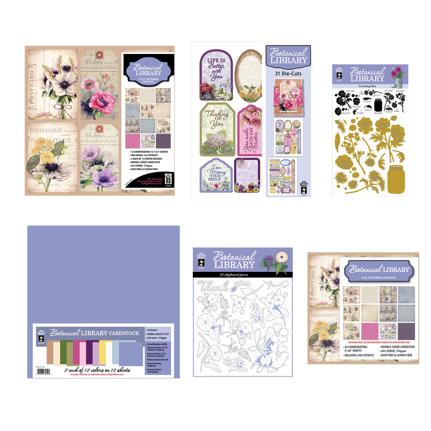 photo of Paper Wishes/Hot Off the Press Botanical Library Collection: Paper Packs, Die Cuts, Chipboard, Die Set