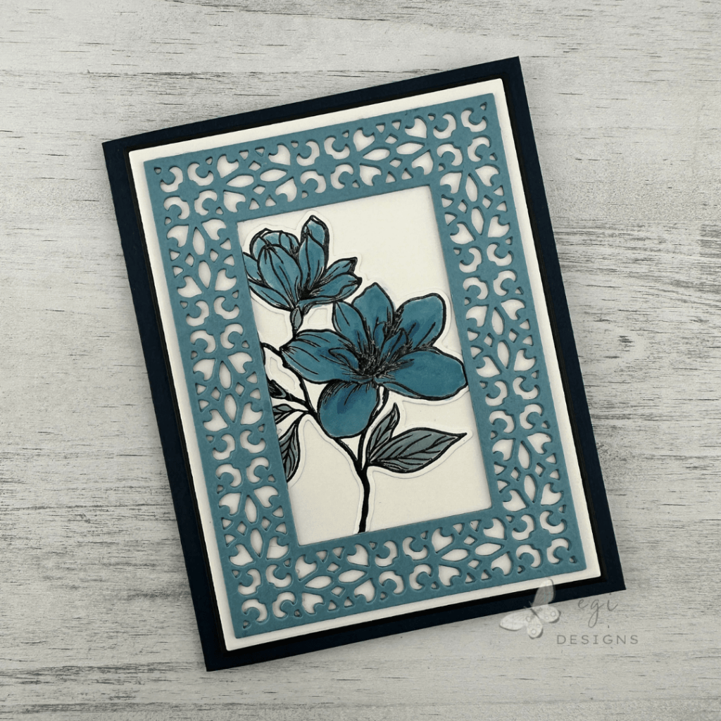 photo of Finished Card Front with Ornate Frame and Thankful Magnolias Stamp Set