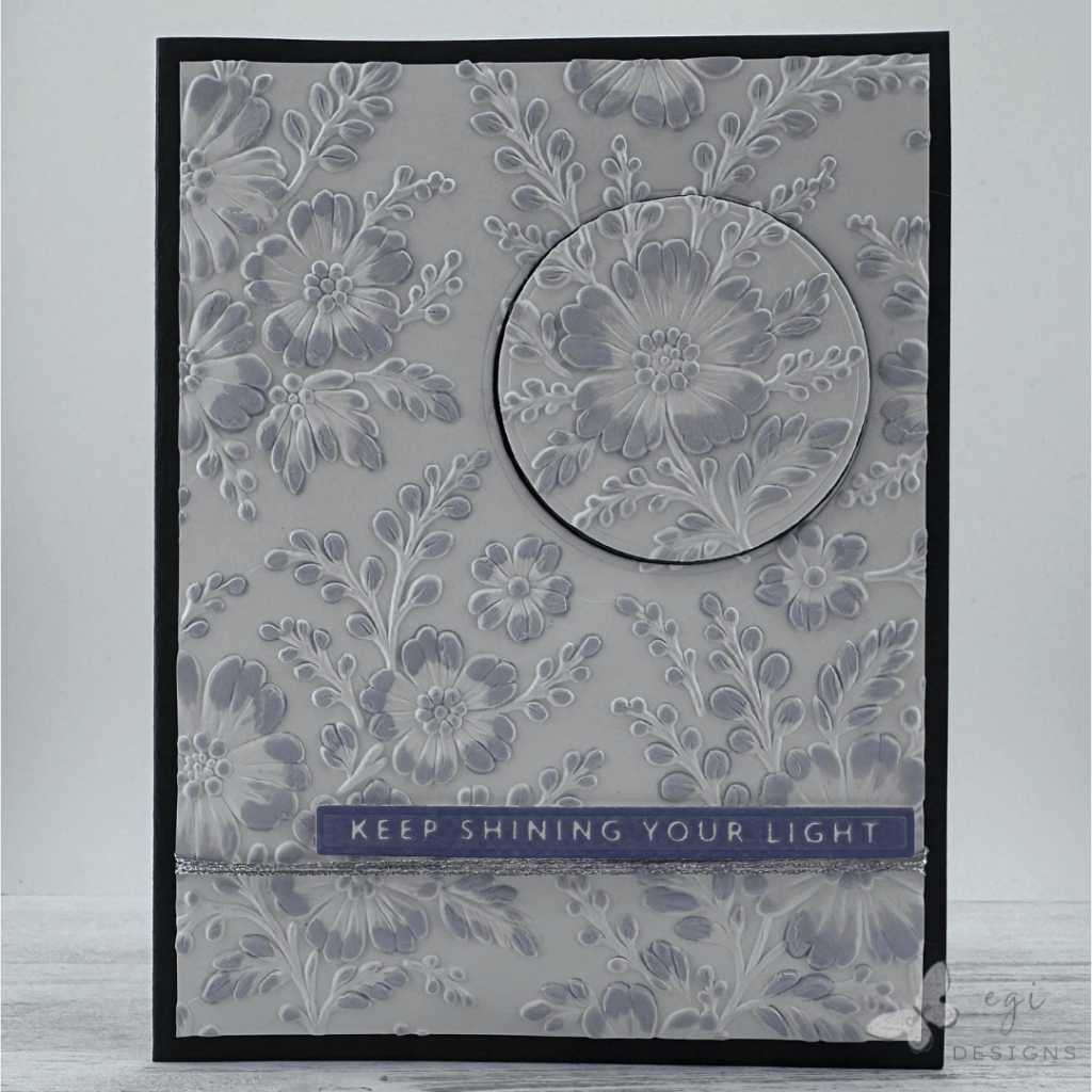 photo of Eclipse Card Using the Altenew Piped Floral Lace Embossing Folder and Celestial Mist Ink