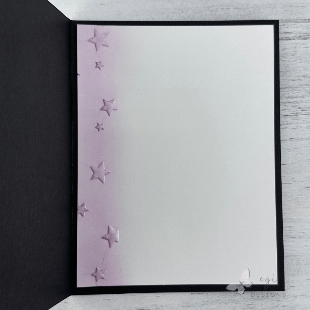 photo of inside of card, using the wishing stars embossing folder and grape agate ink