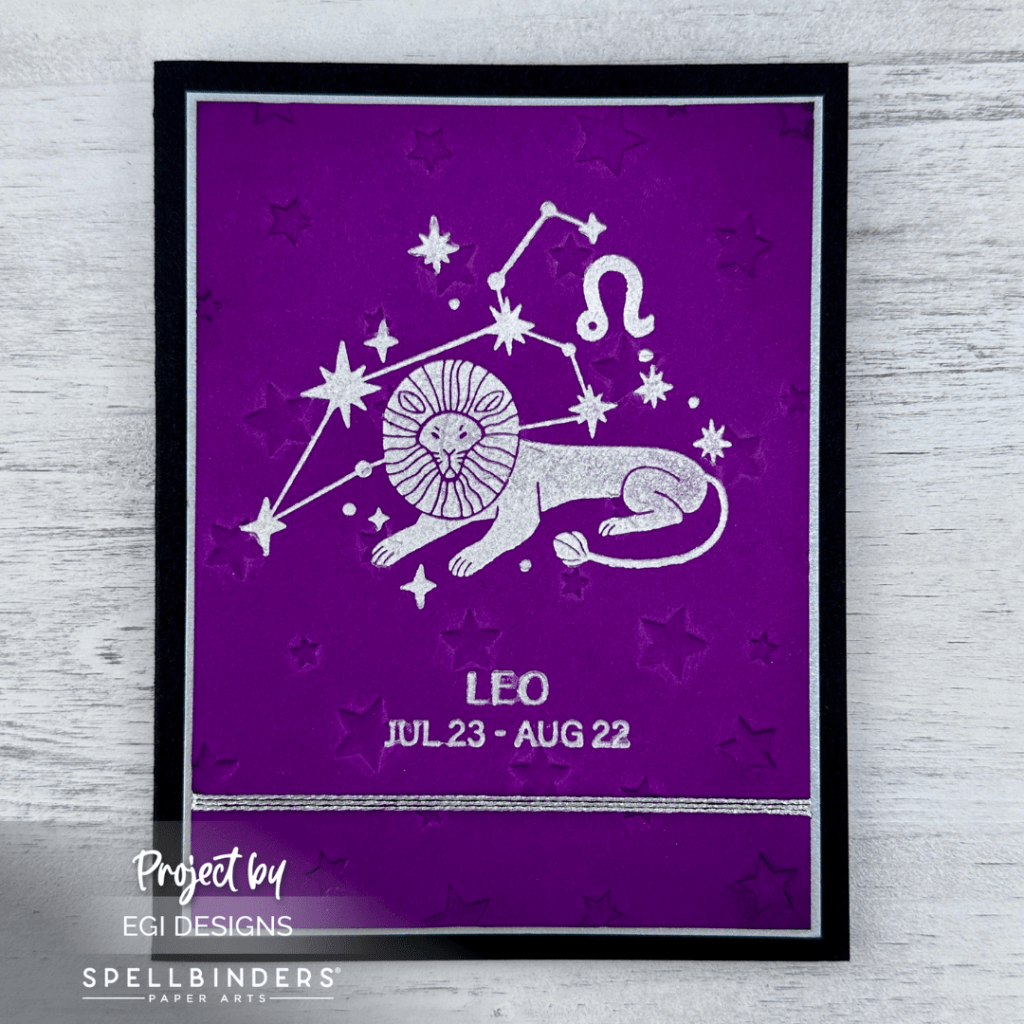 photo of card using spellbinders block print leo betterpress plates and wishing stars embossing folder