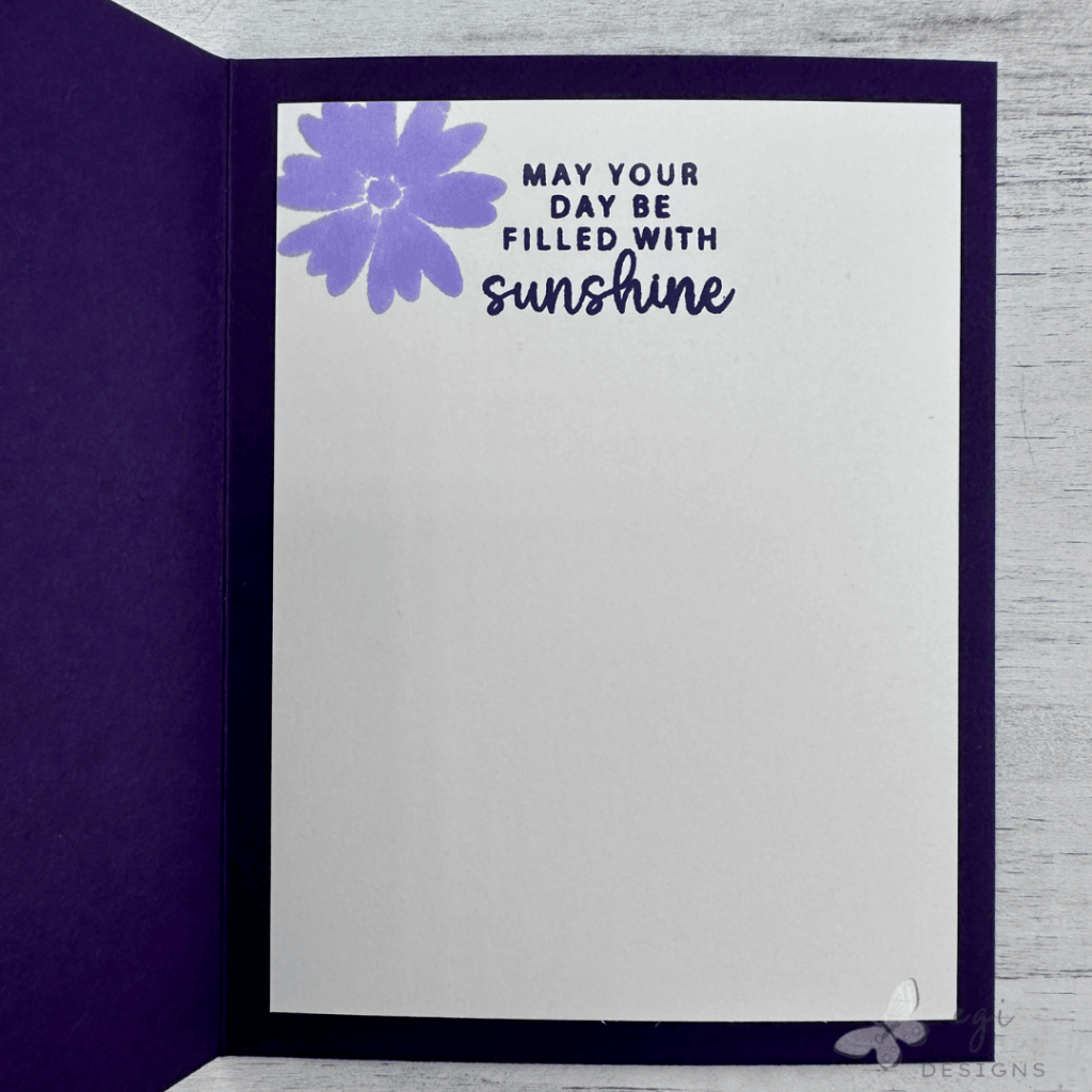 photo of Card #3: Inside, using gina k designs filled with sunshine stamp set, altenew wisteria and andromeda inks