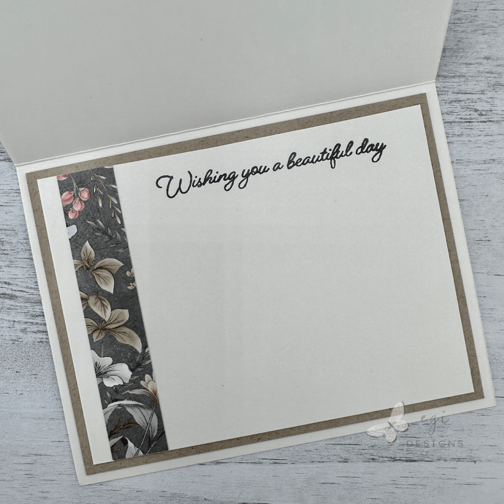 photo of Inside of Card, With Heirloom Patterned Paper Strip and gina k designs wildflowers stamp set