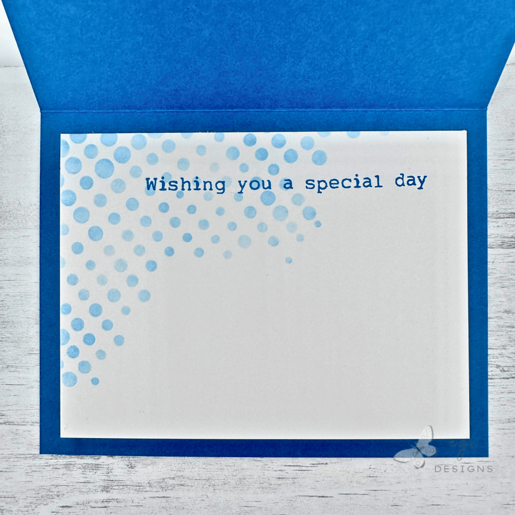 photo of inside of card, burst mode stencil with altenew ink, julie hickey sentiment