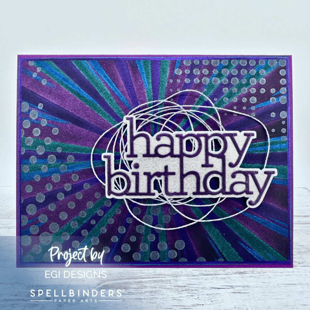 photo of Birthday Card using the Burst Mode Stencil with Lisa Horton Crafts Metallic Inks