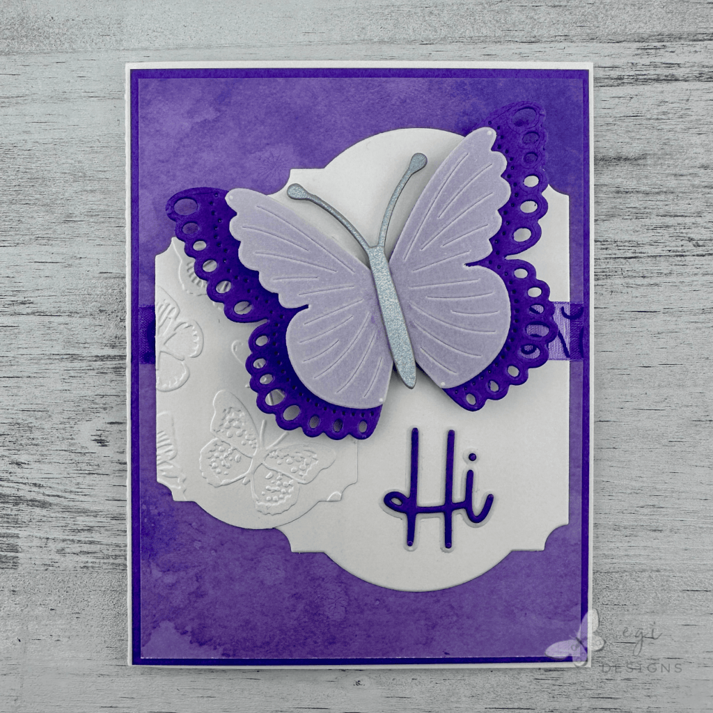photo of completed card, purple butterfly card made using cardz tv sketch 77 with scrapbook.com sbc fest lea lawson kit 