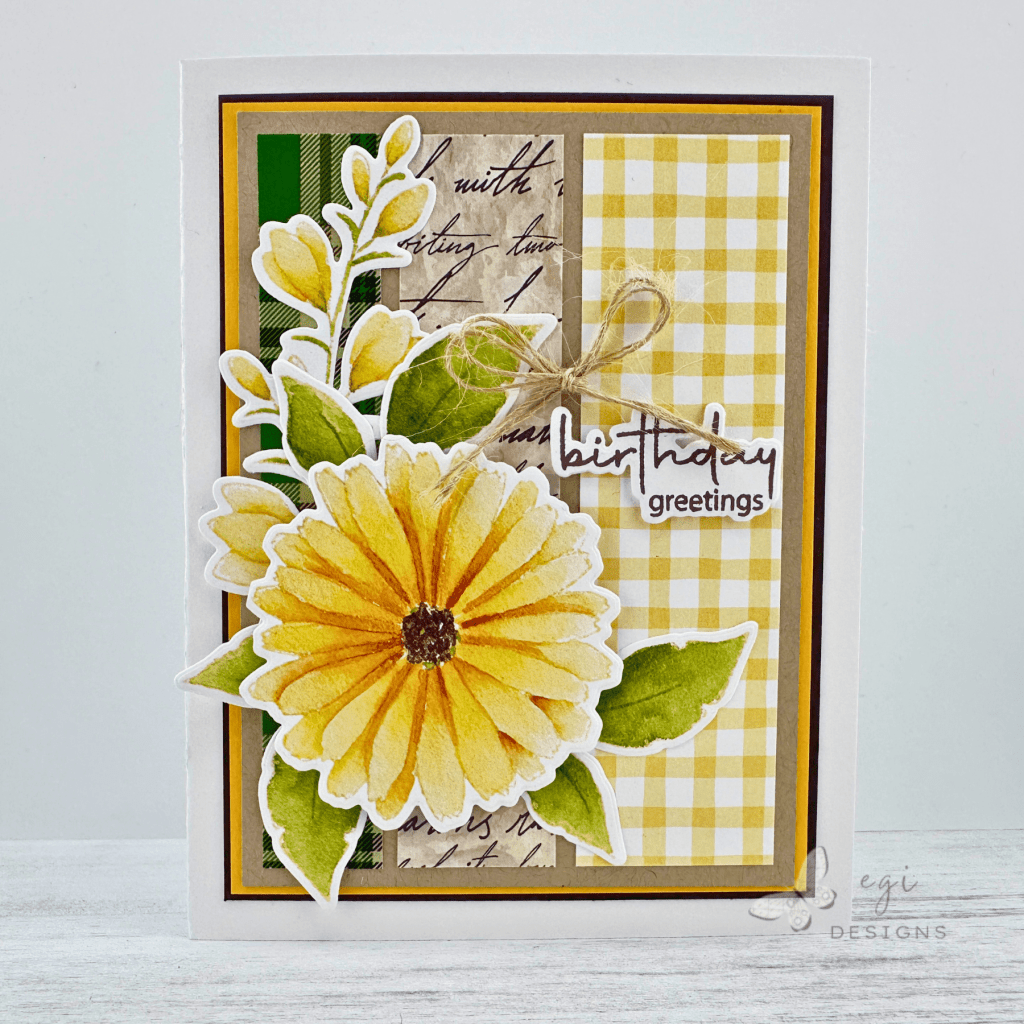 photo of completed card using gina k designs delicate flowers ephemera and delicate patterns cardstock, with cardz tv sketch #78