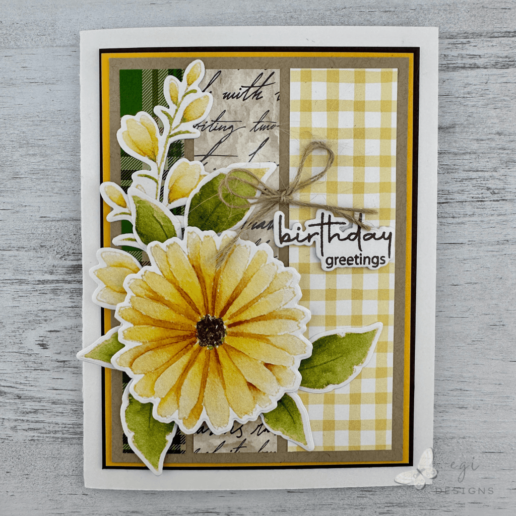 photo of card using gina k designs delicate flowers ephemera and delicate patterns cardstock, with cardz tv sketch #78