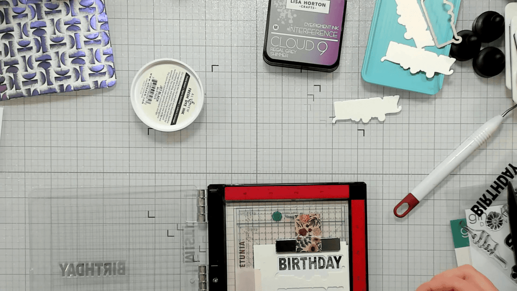 photo of Stamping Birthday on Scrap Piece to Line Up Stamp Properly on Die Cut
