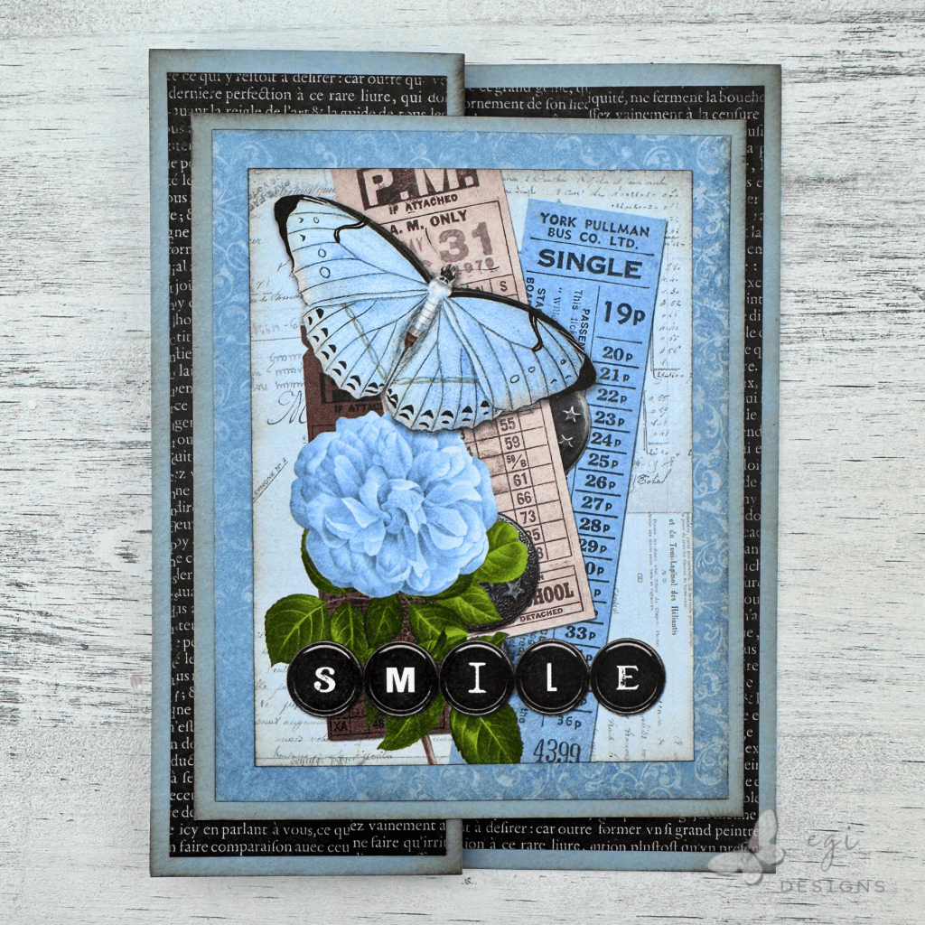 photo of simple completed card using simple stories simple vintage junk drawer collection and simon says stamp long stem florals card kit
