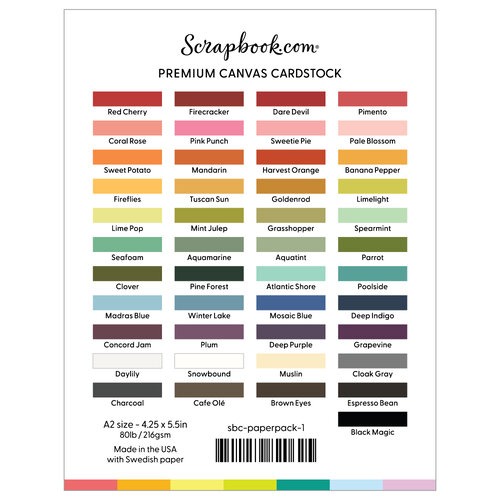 photo of scrapbook.com premium canvas cardstock color chart