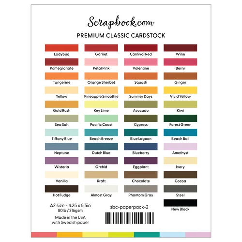 photo of scrapbook.com premium classic cardstock color chart