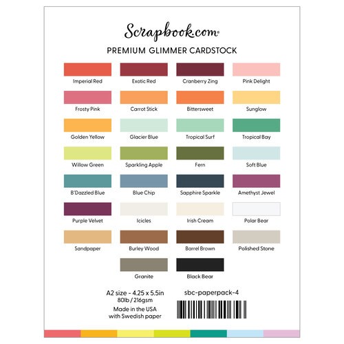photo of scrapbook.com premium glimmer cardstock color chart